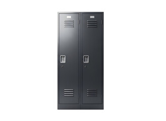 Two black metal school lockers isolated on transparent background