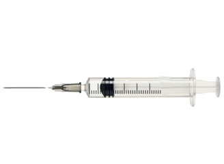 Syringe with needle on transparent background for medical use