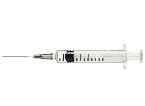 Syringe with needle on transparent background for medical use