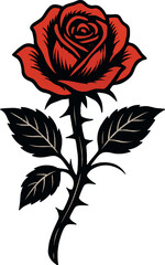 Red Rose Vector Flower Tattoo Vintage Art Design