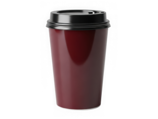 Red disposable coffee cup with lid isolated on transparent background