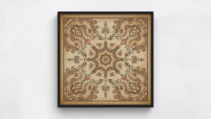 Framed vintage design or pattern on wall with the name 2073.
