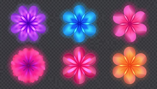 Bright Neon Floral Symbols in Multiple Colors, modern UI elements, creative decoration - Powered by Adobe