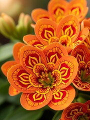Vibrant orange and yellow flowers with intricate patterns in bloom