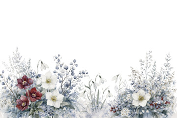 Winter watercolor wild flower border. Watercolor floral border.