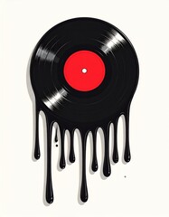 Melting Vinyl Record Dripping Black Ink Art