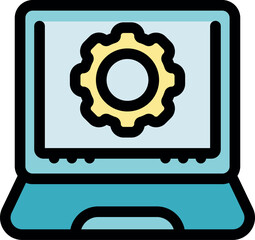 Laptop displaying a gear, symbolizing settings, preferences, or configuration options