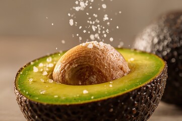 Creamy avocado moment caught as soft warm light reveals its vibrant interior texture