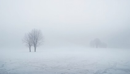 Minimal Winter Landscape with Snow and Fog