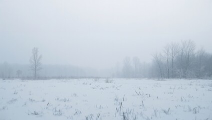 Minimal Winter Landscape with Snow and Fog