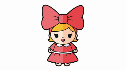 Obraz premium A cute cartoon girl with blonde hair, big red bow, and pink dress
