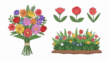 Obraz premium A colorful bouquet of flowers, separate blooms, and a patch of garden flora
