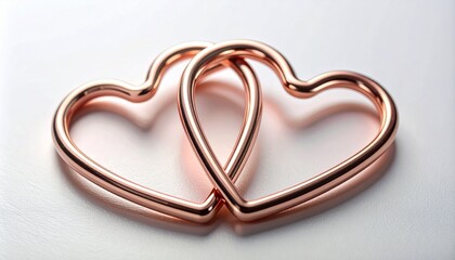 Interlocked Copper Hearts on Shimmering White Background Symbolizing Love
