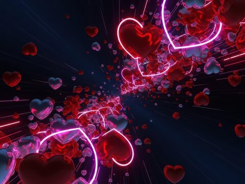 Neon hearts in digital space - Powered by Adobe
