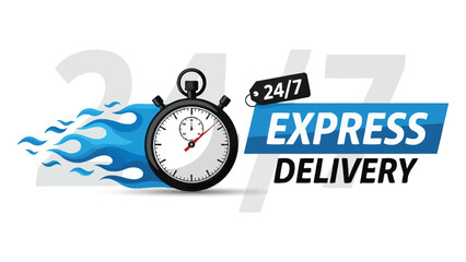 Express Delivery Timer &ndash; Fast Shipping, Urgent Online Delivery, 247 Quick Service Sticker.eps