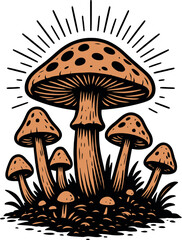 Mushroom Vector Vintage Retro Forest Nature Art