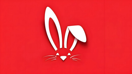 White rabbit logo in minimalist style with dramatic lighting on red background for branding