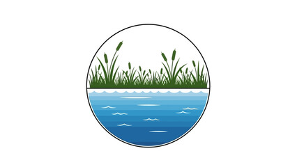 Circular icon featuring aquatic plants and water for a nature-themed design