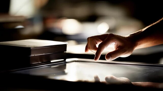 Closeup on a graphic artist adjusting lighting and contrast through repair automation tools on a sleek laptop screen.
