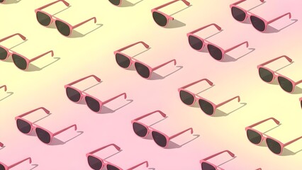 Pink sunglasses pattern on pastel background. Minimal summer concept. Isometric print.