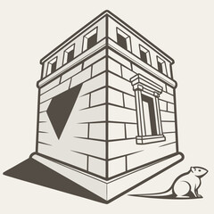 Obraz premium Vintage stone tower with curious mouse outside