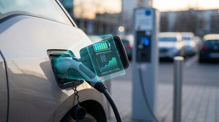 innovation driven efficiency model concept. Electric vehicle charging at a station with a modern design.