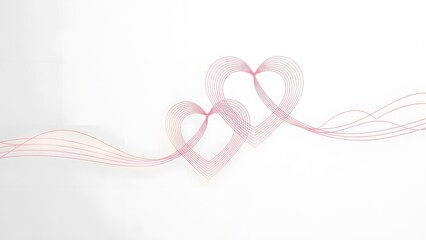 Two intertwined heart outlines made from delicate pink flowing lines on white background
