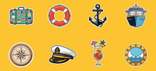 cruise ship vacation sticker collection with nautical symbols