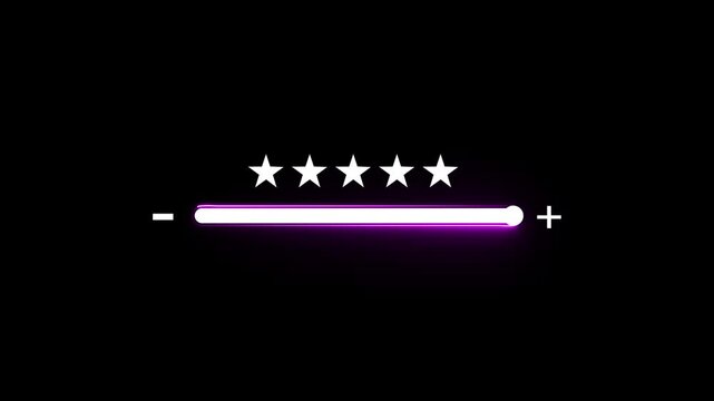 glowing neon Customer rating concept with businessman five-star feedback loading bar and -+, representing client satisfaction, online review, service evaluation, digital feedback, and performance.4k