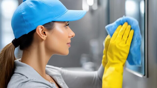 Cleaning lady cleaning sink, professional sanitation and hygiene concept, toilet maintenance, cleaning and housekeeping, stock photography style