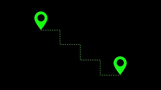 Animated Two location point connection on dashed line with lines arrow direction. suitable of navigation map search concept animation.