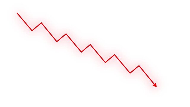 business graph rising down arrow icon isolated. increasing arrow animation icon arrow down trend concept.