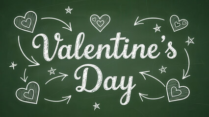 Handwritten Valentine Day Message with Hearts and Stars on Chalkboard Background