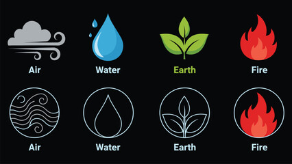 Four elements of nature icons set air water earth fire.eps