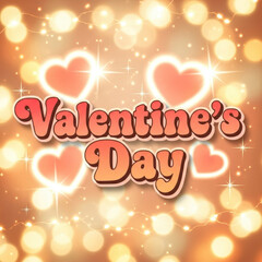 Valentine Day Celebration with Glowing Hearts and Festive Lights Background