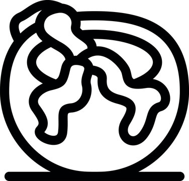 Simple black and white line art icon of the supercontinent pangea rotating on a globe, representing geological time and earth's changing landmasses