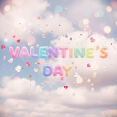 Colorful Valentine Day Celebration Background with Hearts and Confetti