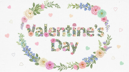 Floral Valentine Day Wreath with Greenery and Hearts Decoration