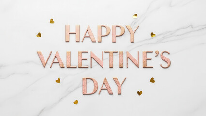 Gold Foil Lettering Happy Valentine Day Message with Heart Confetti on