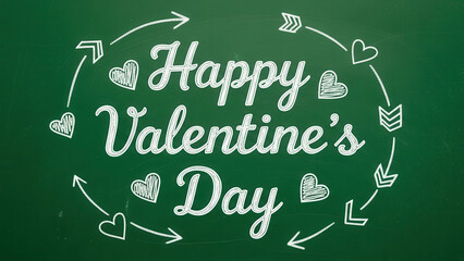 Handwritten Valentine Day Greeting with Hearts and Arrows on Chalkboard