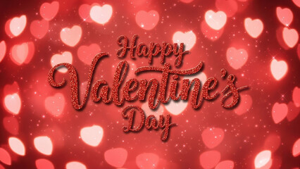 Glitter Text Happy Valentine Day Celebration with Hearts Background for Romance Holiday