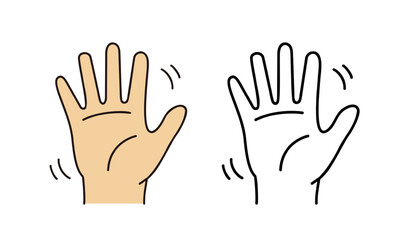 Waving Hand Icon, Gesture of Greeting and Goodbye
