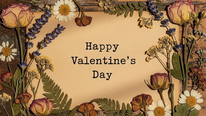 Vintage Floral Greeting Card with Handwritten Happy Valentine Day Message