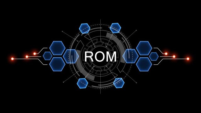 Internet, business, Technology and network concept. ROM Software concept as an innovation. Virtual button on black background. 4k video