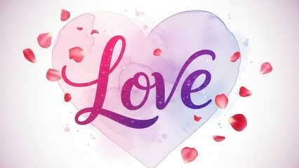 Handwritten Love Script in Watercolor Heart for Valentine Day Celebration