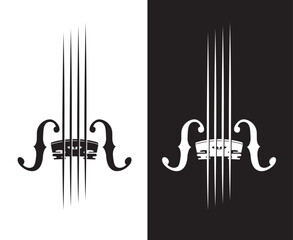 illustration of violin isolated on white and black background