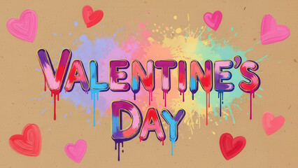 Colorful Paint Splatter Valentine Day Celebration Background with Hearts