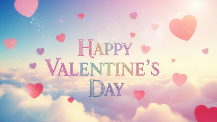Colorful Heart Shapes Floating on Pastel Sky Background for Valentine Day Celebration