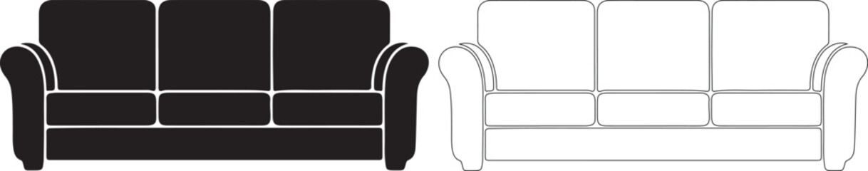 Black and white couch outline vector illustration