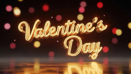 Golden Valentine Day Sign Illuminated with Heart Lights for Romantic Celebration